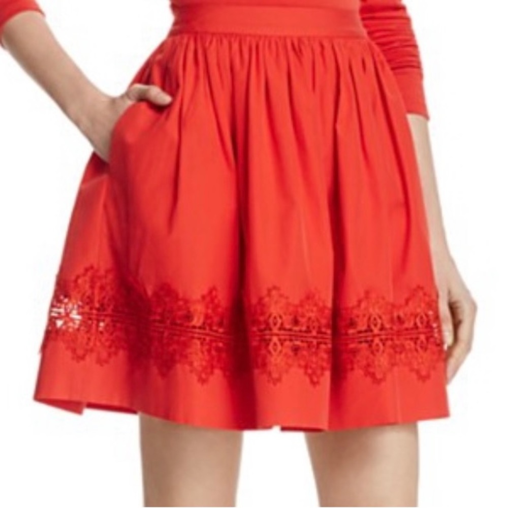 Alice + Olivia BNEW Tania Lace Skirt 6 Poppy Red